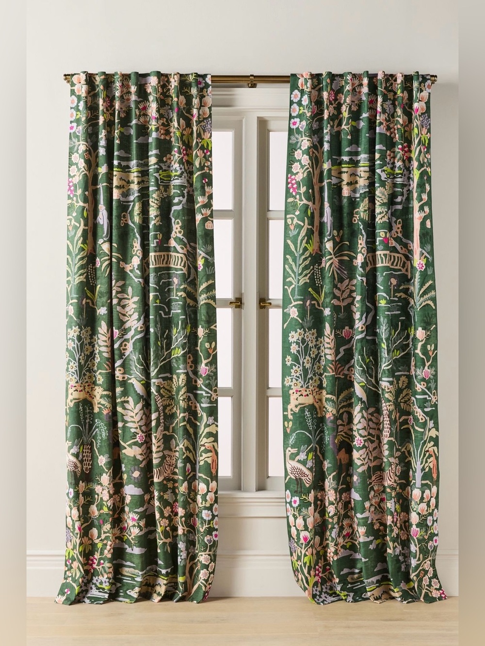 Anthropologie Organic Cotton Tales Menagerie Printed Curtain, Set of 2 Panels